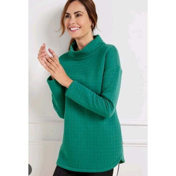 T By Talbots Quilted Funnel Neck Sweatshirt Size X Large Green 1/4 Zip Pullover - Picture 1 of 4